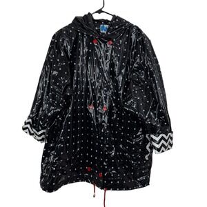 VTG 80s 90s Slippery When Wet Wippette Vinyl Raincoat Jacket Black Polka Dot L